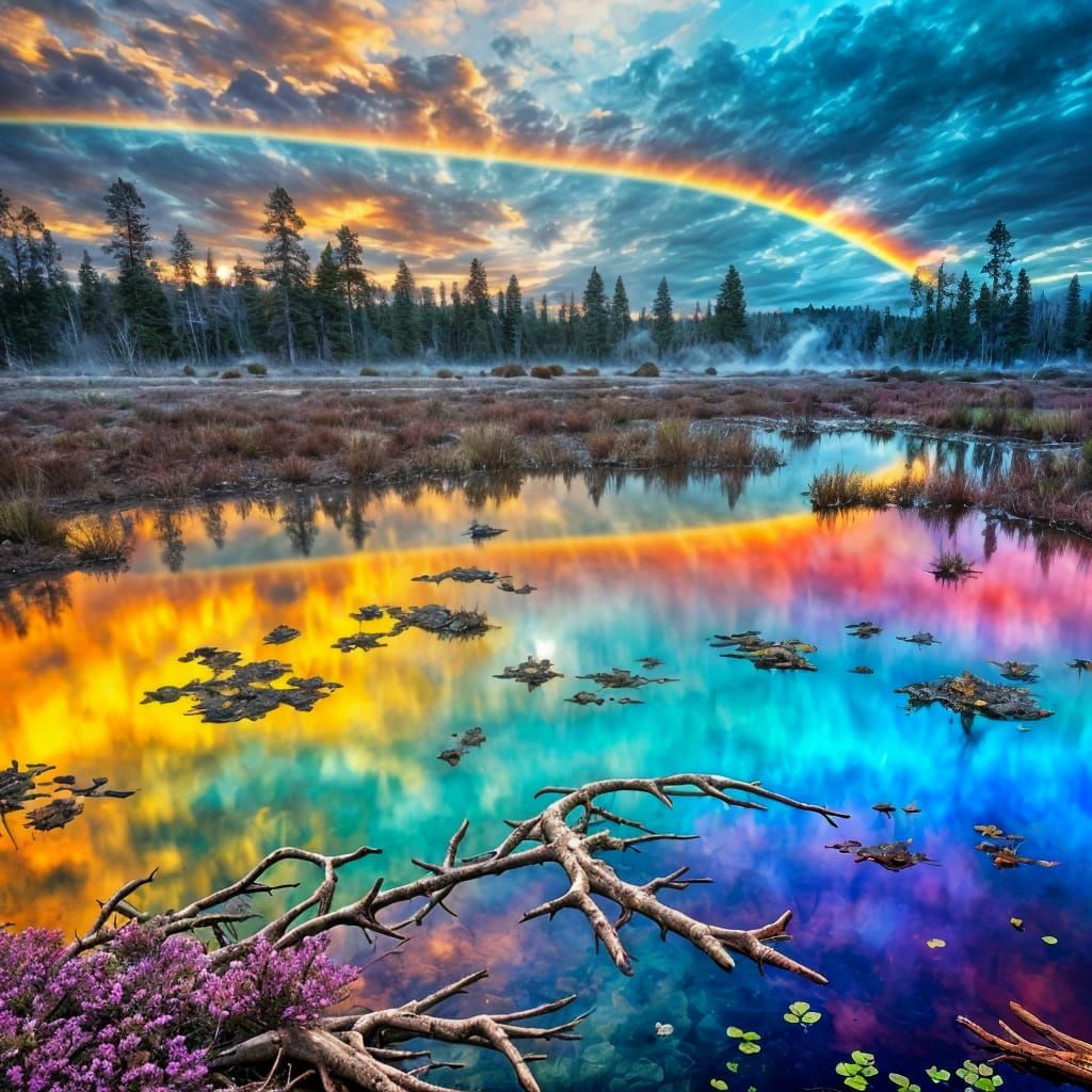 Toxic Metallic Bog: Hyper-Saturated Matte Painting