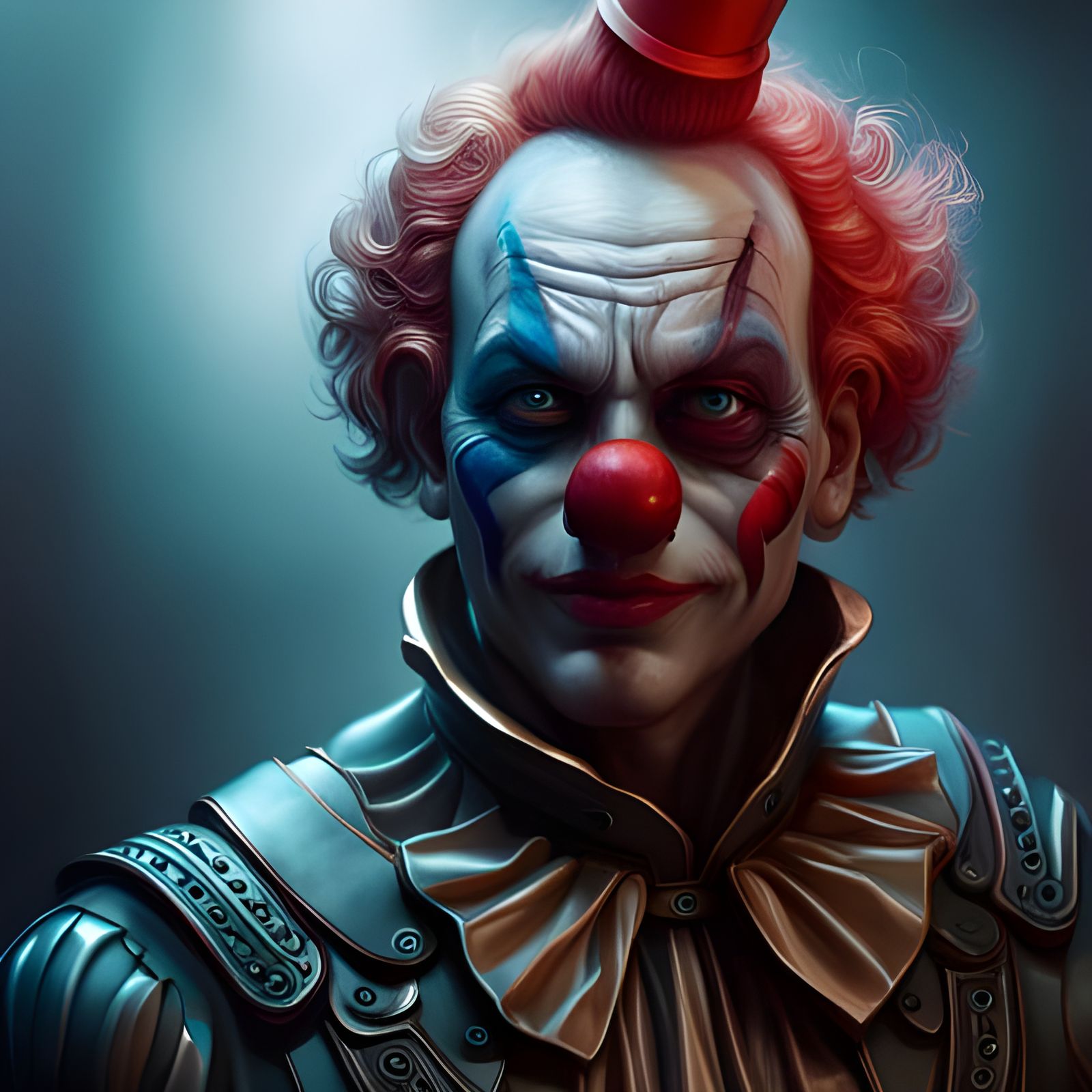 Hyperrealistic Animatronic Clown in Sci-Fi Setting