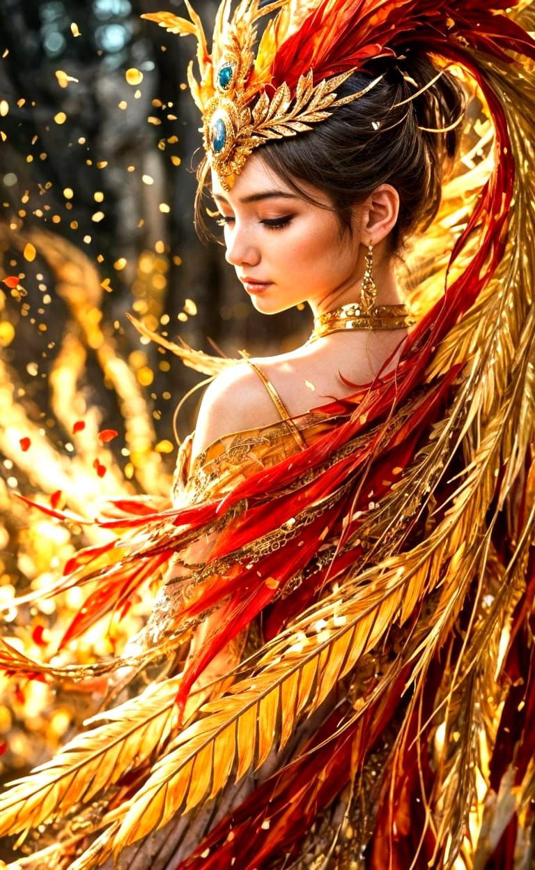 Serene Anime-Inspired Beauty with Ornate Gold Headdress