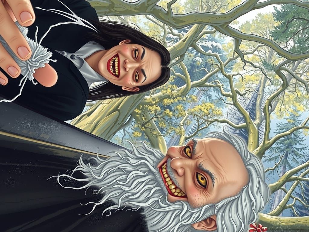 Disturbingly Jolly Santa in Haunted Woods: Junji Ito Style