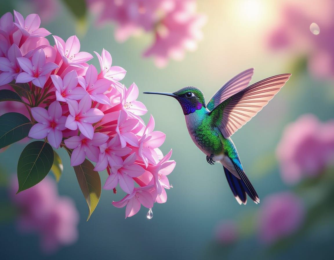Hummingbird and Jacaranda Tree in Radiant Light