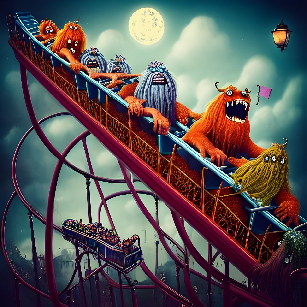 Hairy Monsters Ride a Magical Roller Coaster