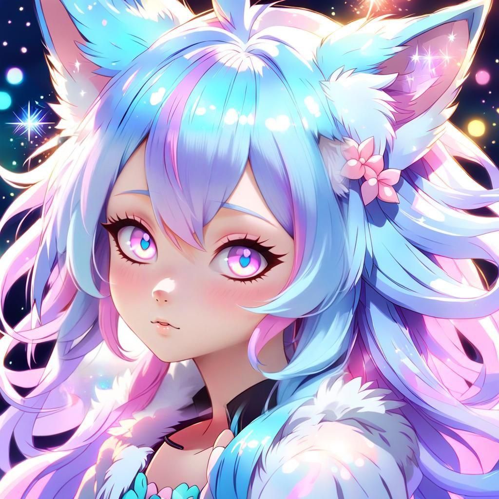 Anime Girl with Pastel Hair and Fox Ears