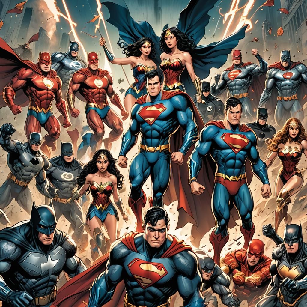 Heroic Justice League in Comic Book Style