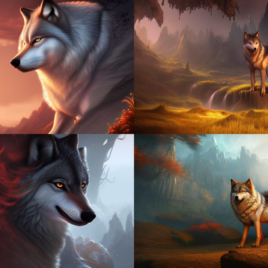 Detailed Wolf Matte Painting in Fantasy Style