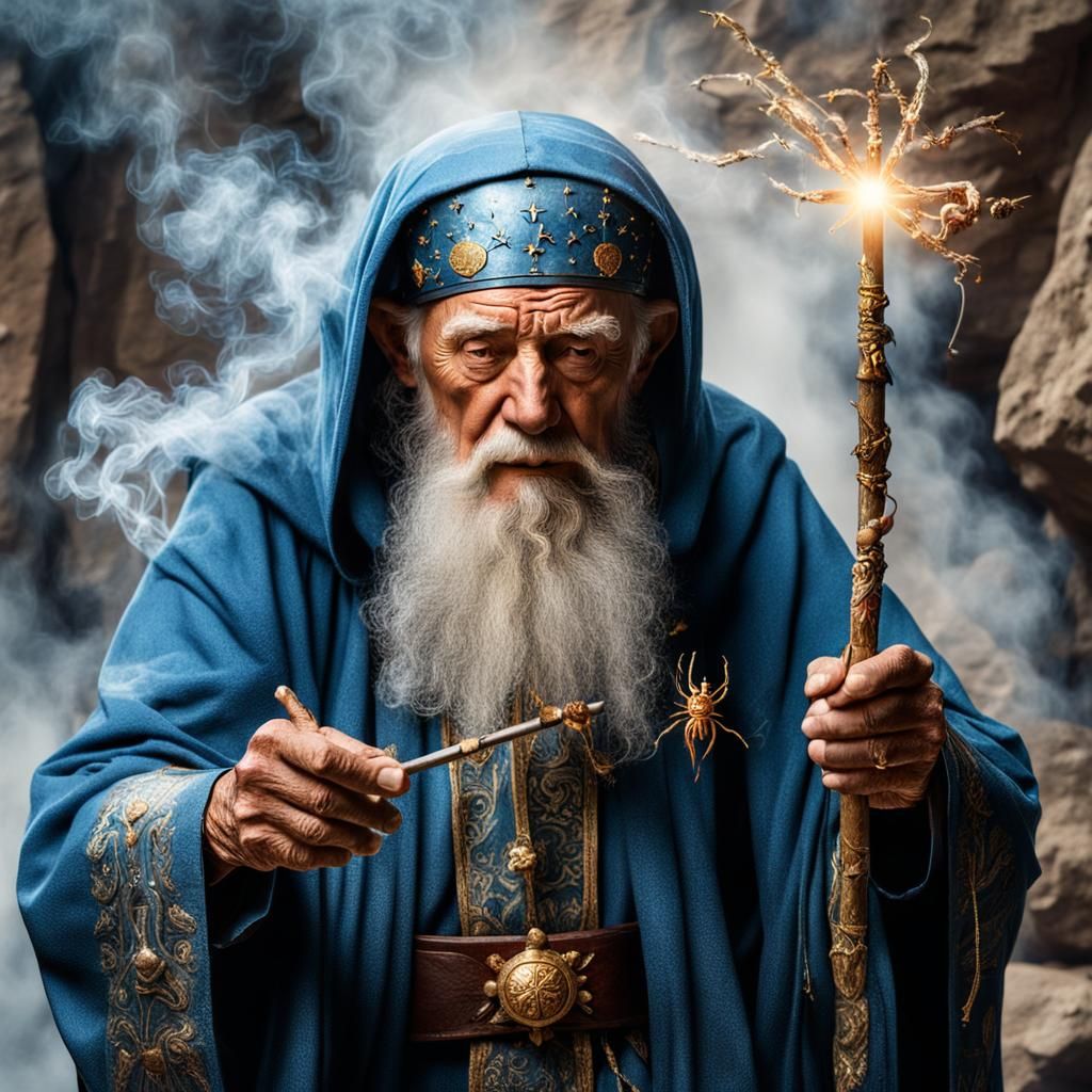 Wise Old Wizard Casting Magic in Silver Chamber