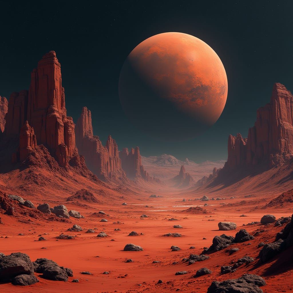 Detailed Mars Landscape in Realistic Digital Painting