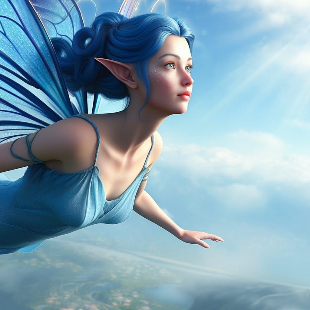 Blue Fairy Soaring High in the Sky