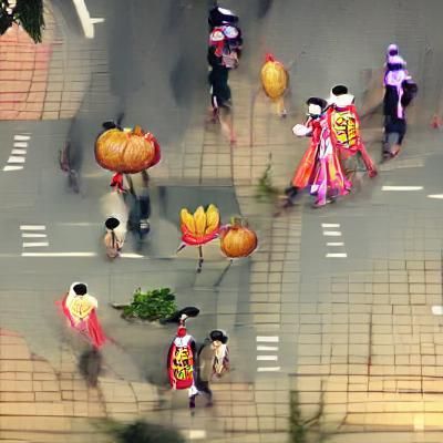 Autumn Festival: Costumed People on the Streets