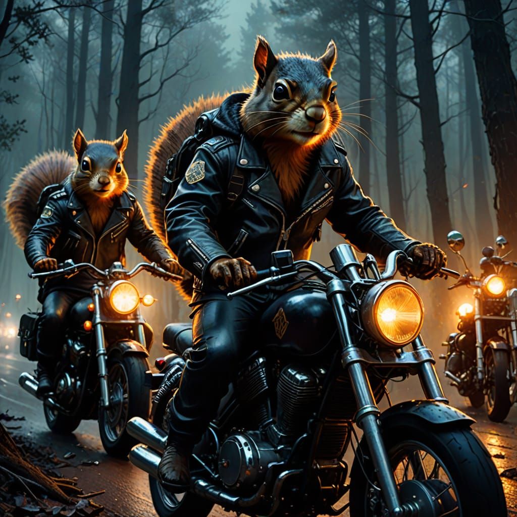 Evil Angels Squirrel Motorcycle Gang in Dark Fantasy Art