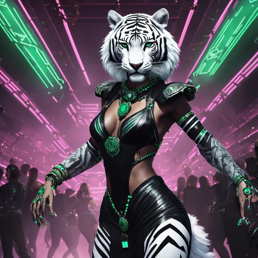 Snow Tiger Shapeshifter Dances in Cyberpunk Club