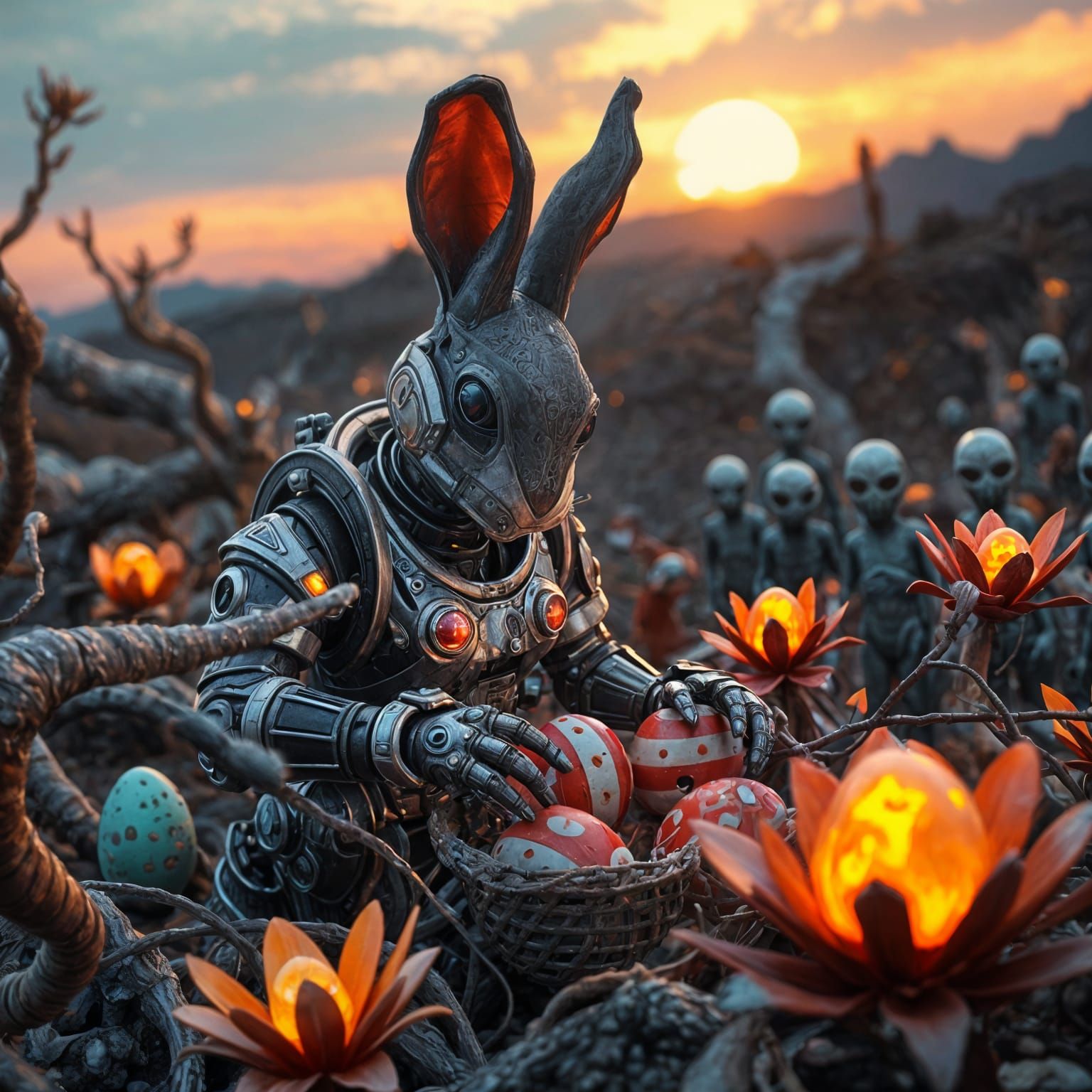 Cyborg Easter Bunny in Alien Landscape Fantasy Art