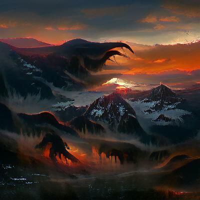 Sinister Sunrise Over Mountains: A Greg Rutkowski Inspired S...
