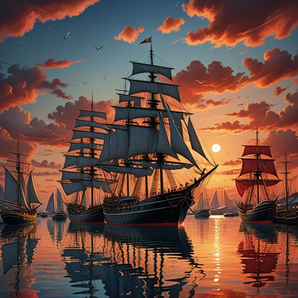 Sunset Fleet: Holographic Ships with National Flags