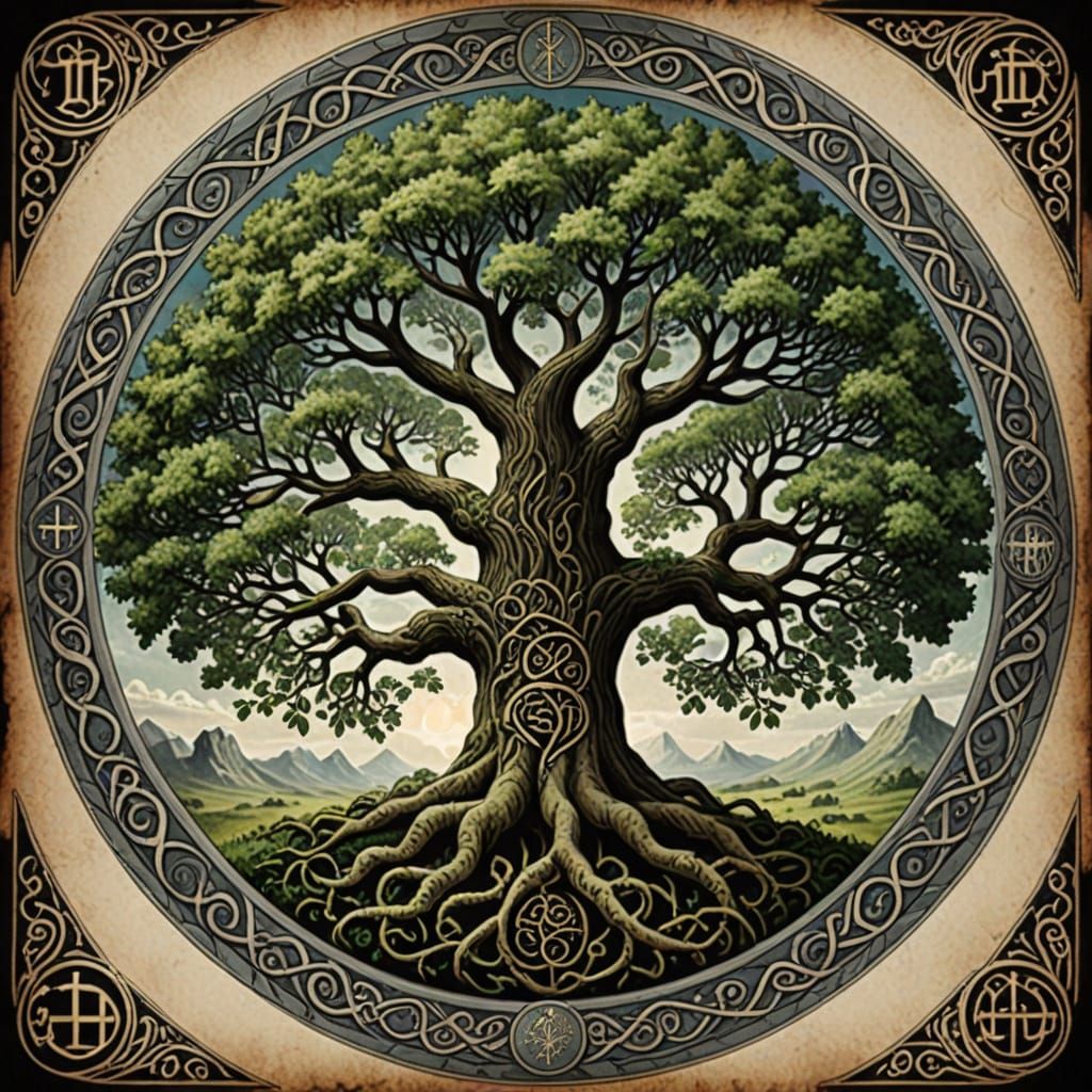 Majestic Norse Tree of Life in Mythical Cosmology