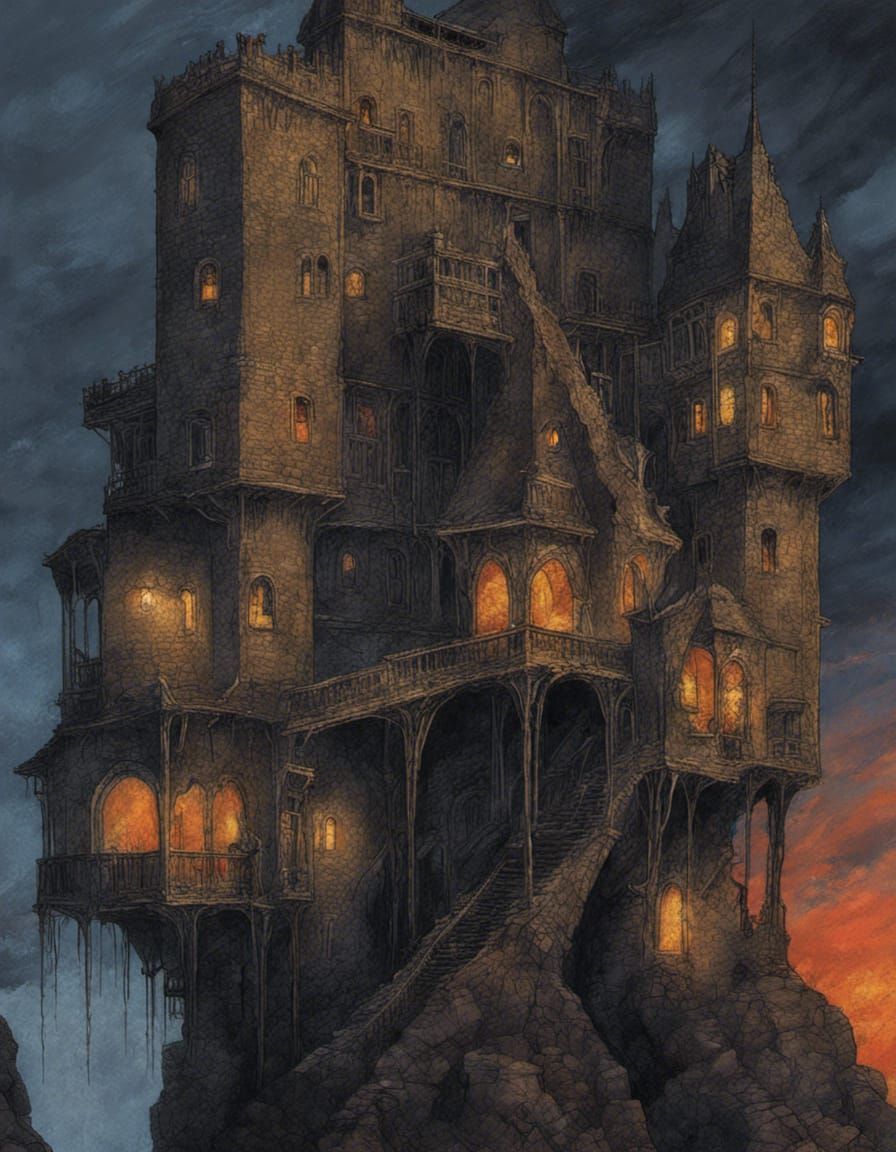 Surreal Horror Castle in Gothic Style