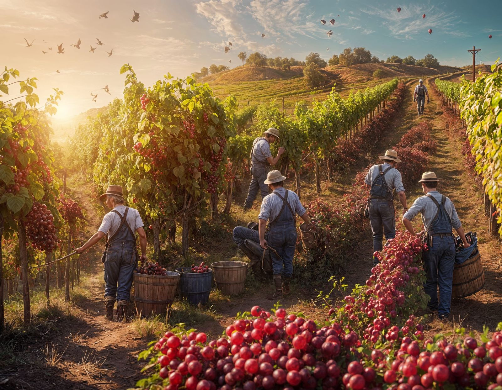 Vineyard Workers in Hyperrealistic Splendor