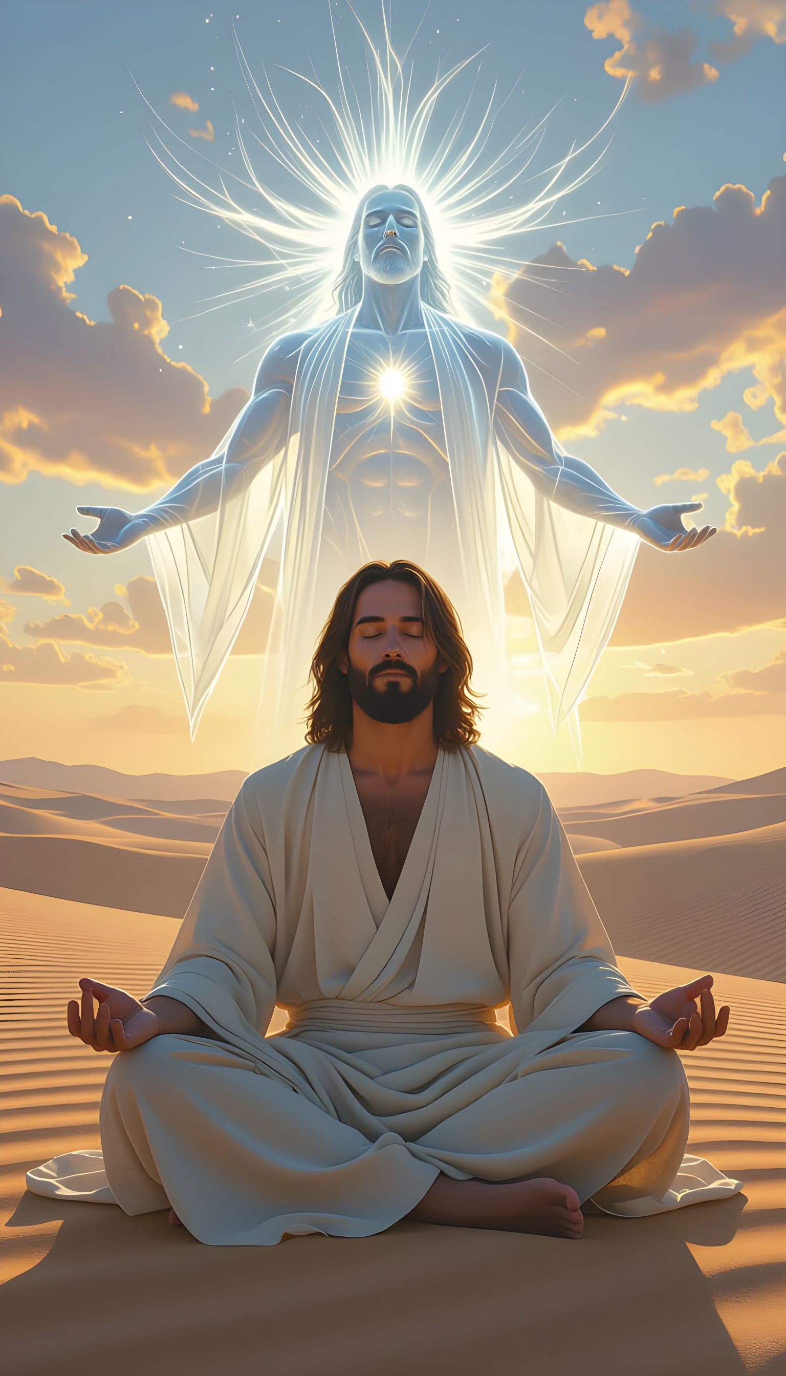 Meditating Yeshua Ascending in a Desert Landscape