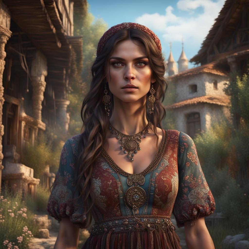 Woman in Summer Dress: Detailed Matte Painting