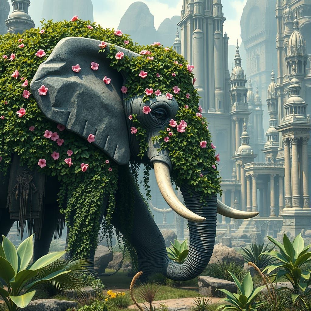 Gigantic Elephant Emerges from Sunken Brutalist Ruins in War...