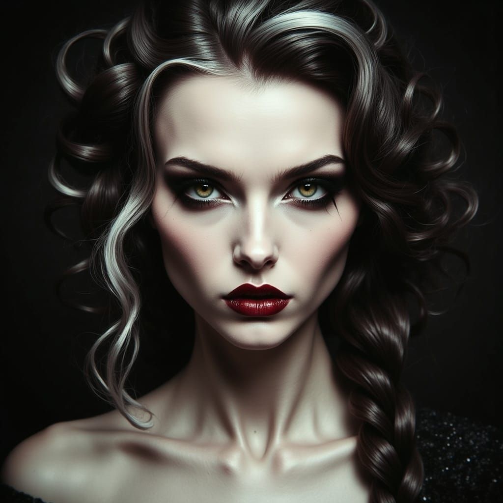Gothic Beauty with Piercing Green Eyes