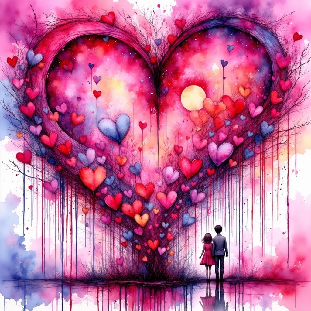 Ethereal Dance of Love and Heartache in Vibrant Colors