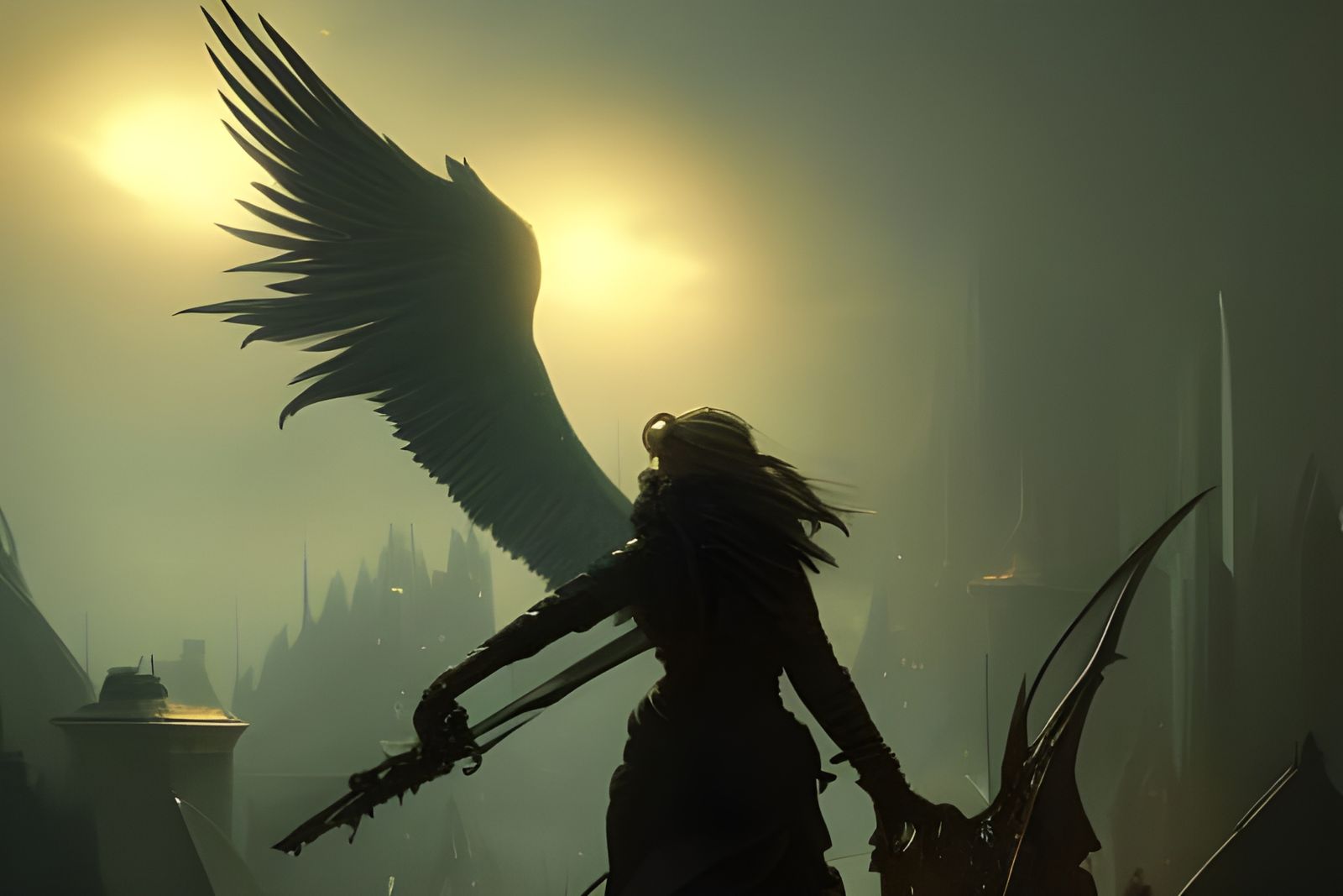 Angelic War Fantasy in Dark Concept Art