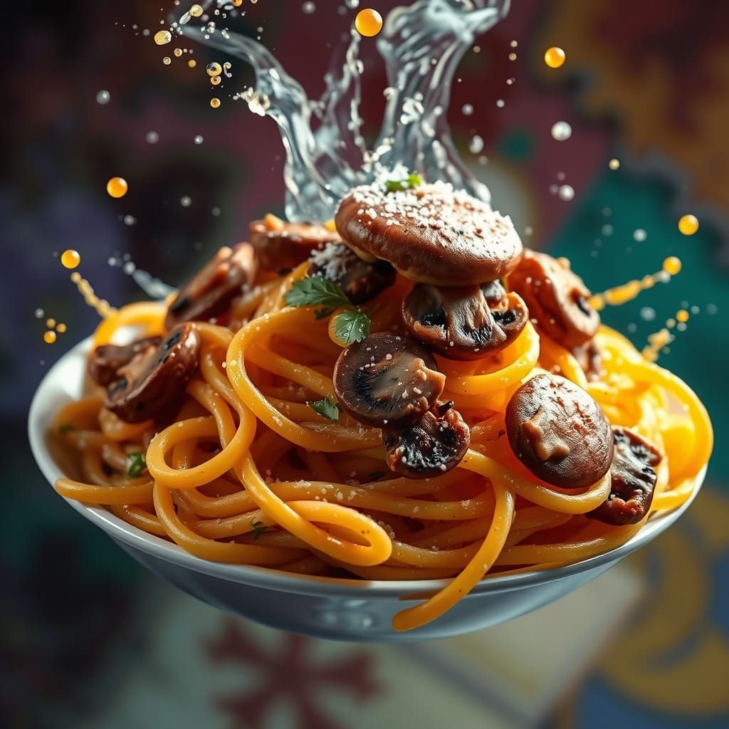 Hyperrealistic Pasta Scene in Vibrant Colors