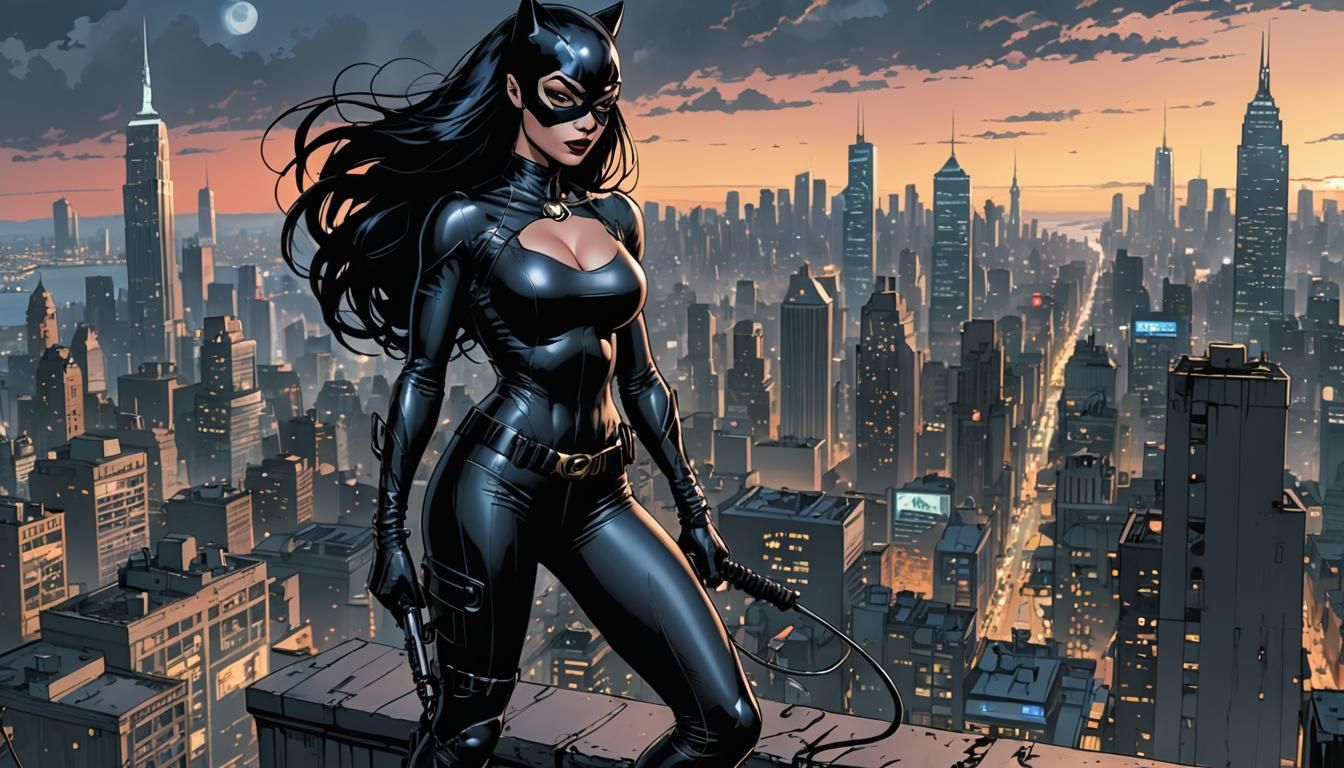 Catwoman in Cyberpunk Gotham: A Detailed Portrait