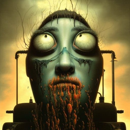 Creepy Thomas Train Portrait in Body Horror Style