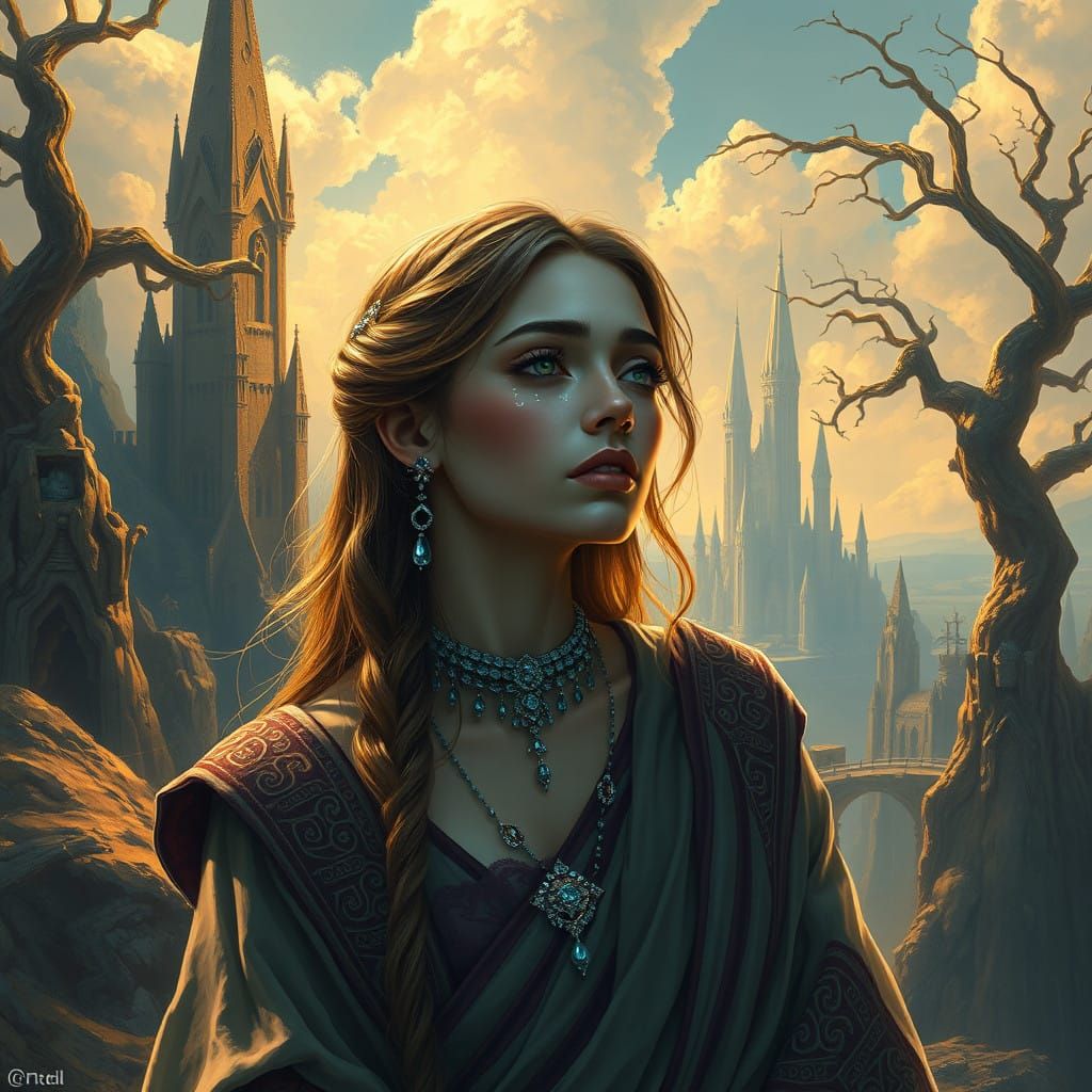 Sorrowful Woman in Enchanted Realm