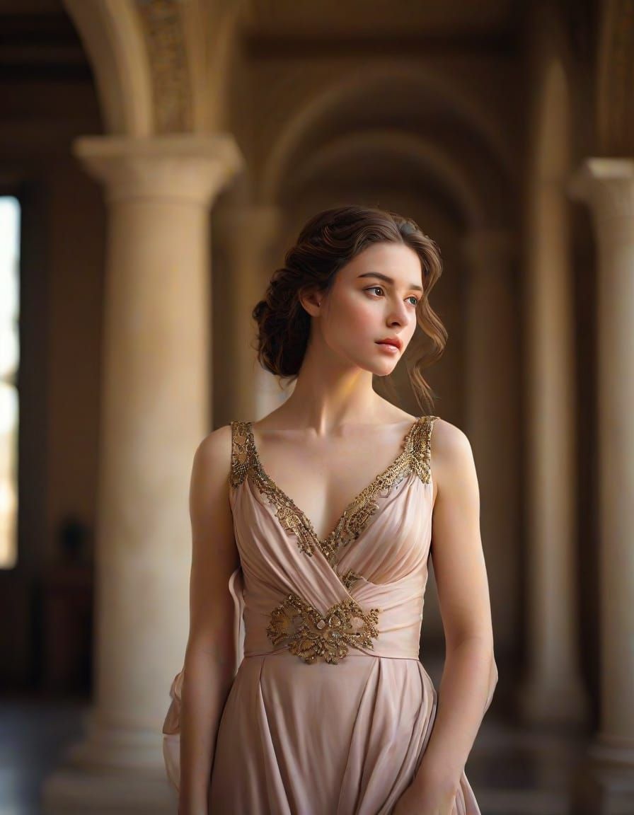Elegant Princess in Ancient Greek Palace