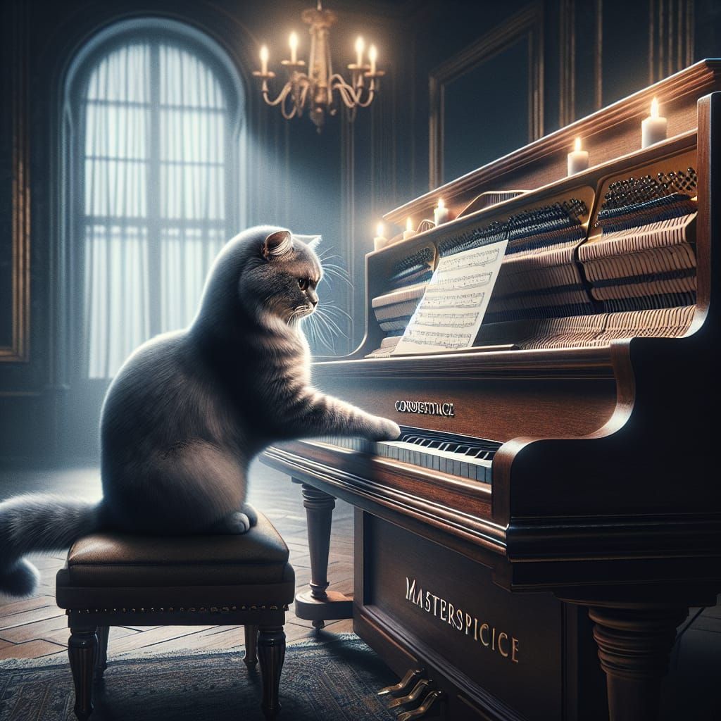 Hyperrealistic Cat Plays Piano in High Definition