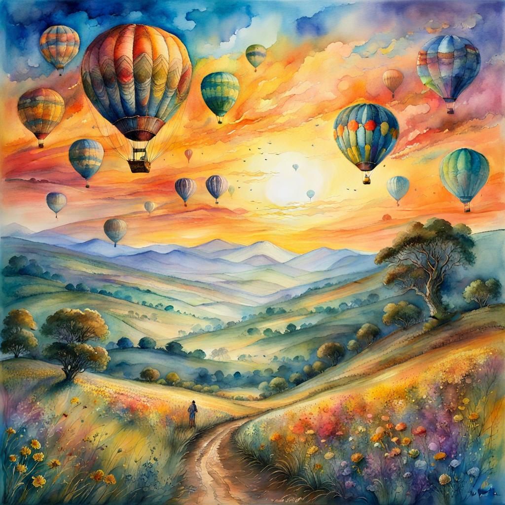 Summer landscape with Hot air ballons