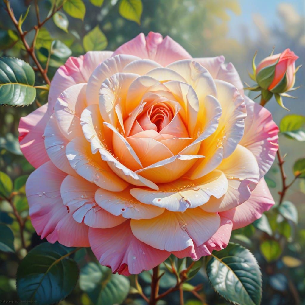 Vibrant Rose in Sunlight as Oil Painting