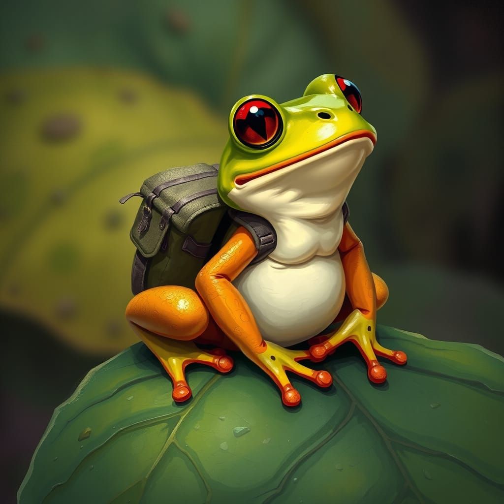 Startled Frog on Leaf in Concept Art Style