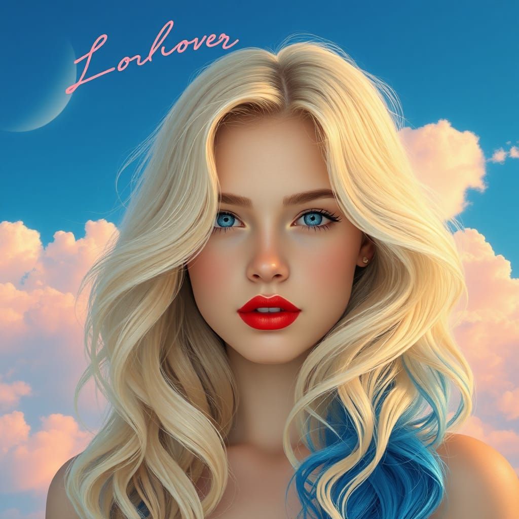 Blonde Girl with Blue Ombre Hair in Fantasy Art Style