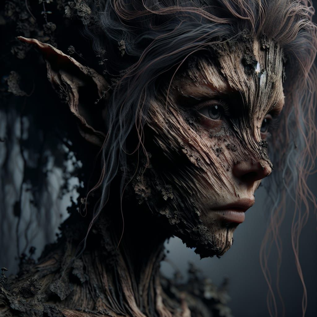 Detailed Portrait of a Bark-Skinned Forest Fairy