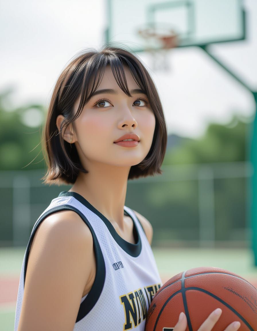 Hyperrealistic Photo of Woman on Basketball Court