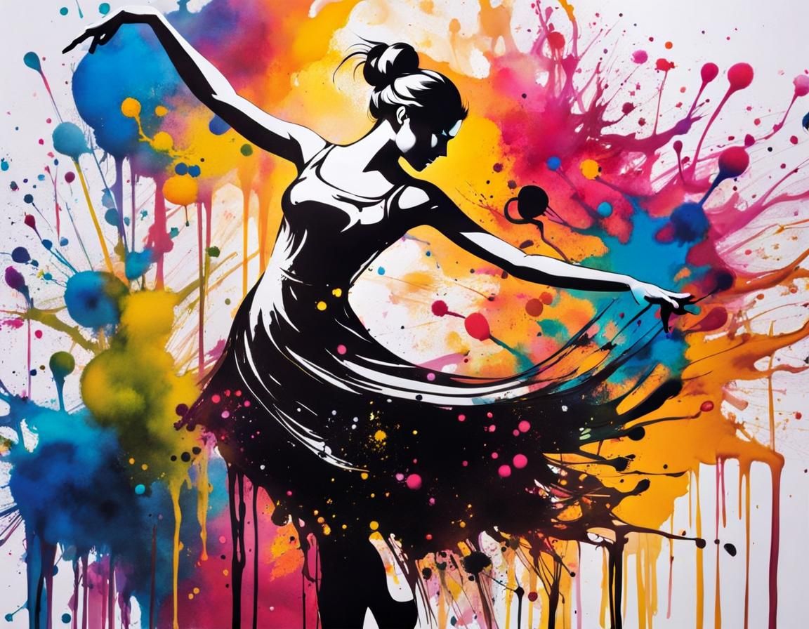 Dancing Girl in Ink Splatter Fantasy Art