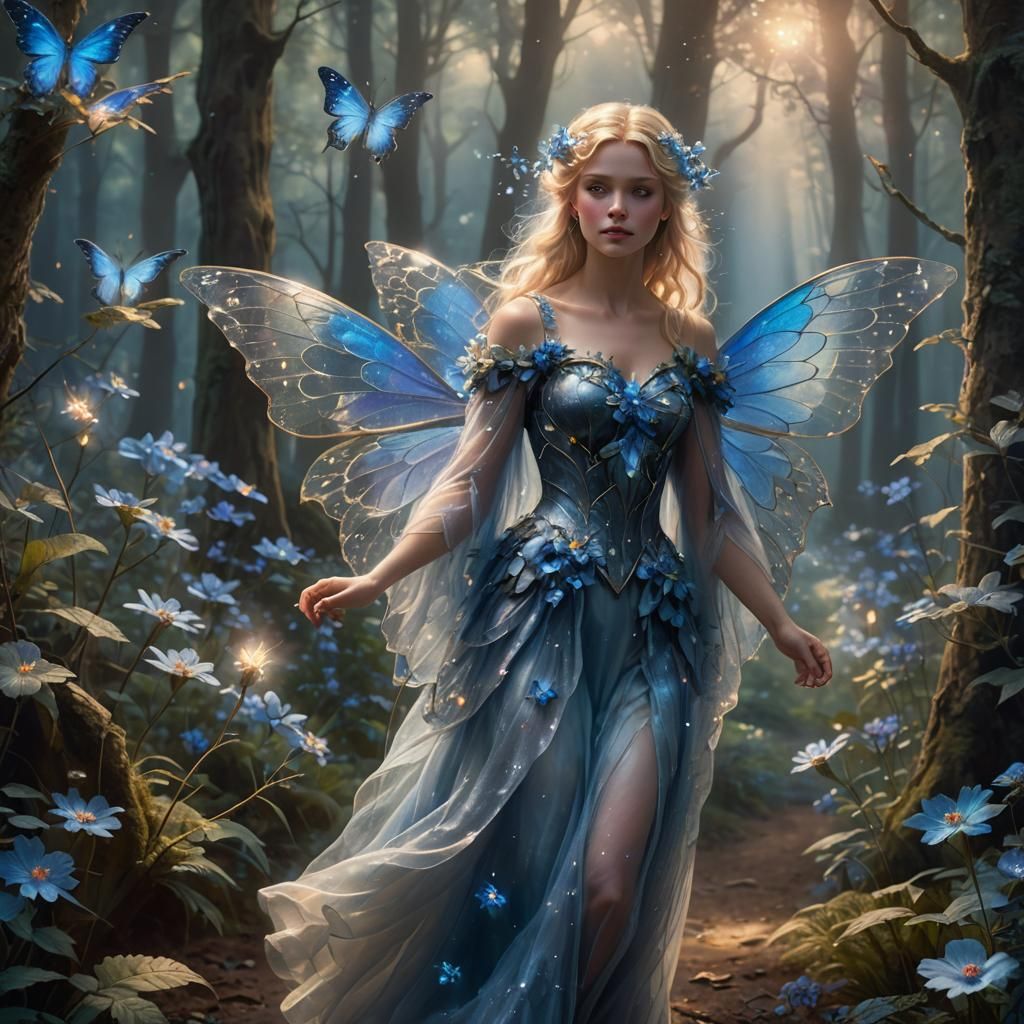 Ethereal Fairy in Dark Forest with Dreamy Lighting