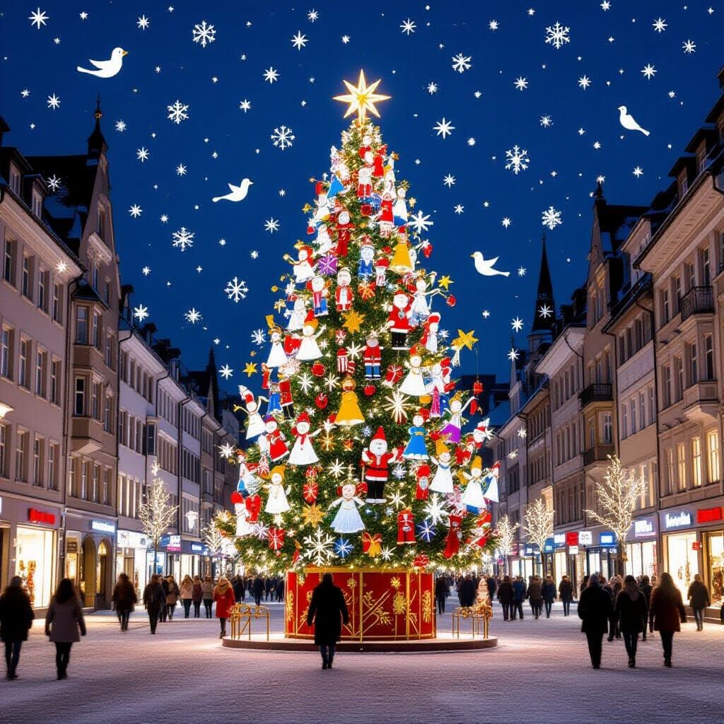 Christmas Town with Elves and Giant Tree