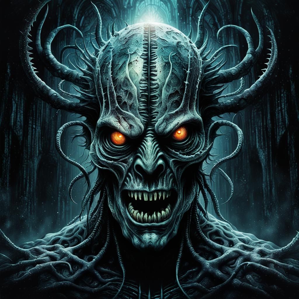 Terrifying Monster Emerges in Double Exposure Horror Art