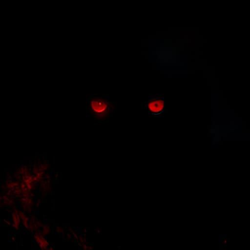 Ominous Abstract: Glowing Red Eyes in Darkness