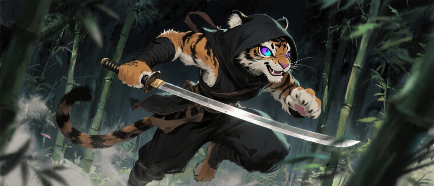 Furry Tigress Ninja in Motion, Digital Art Style