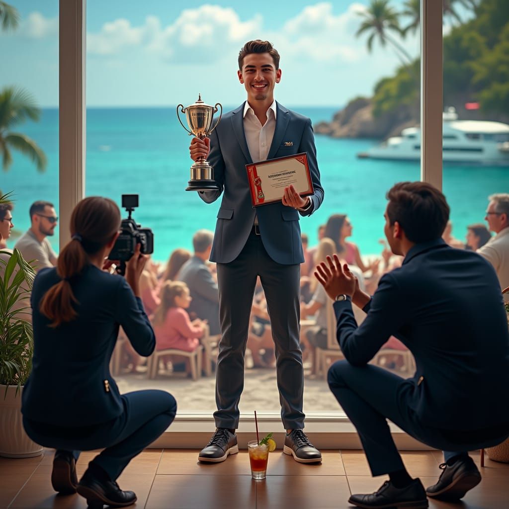 Triumphant Young Man Wins Ambassadors League, Holds Trophy