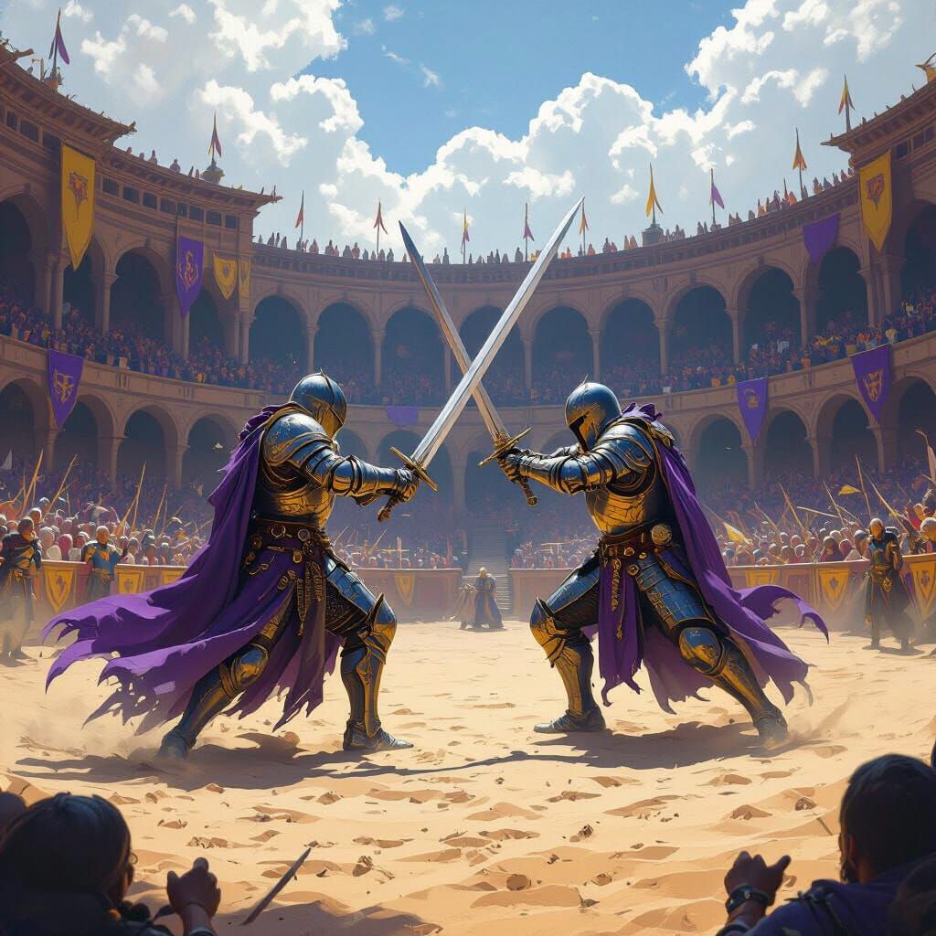 Knights' Duel in Arena, Dark Fantasy Art