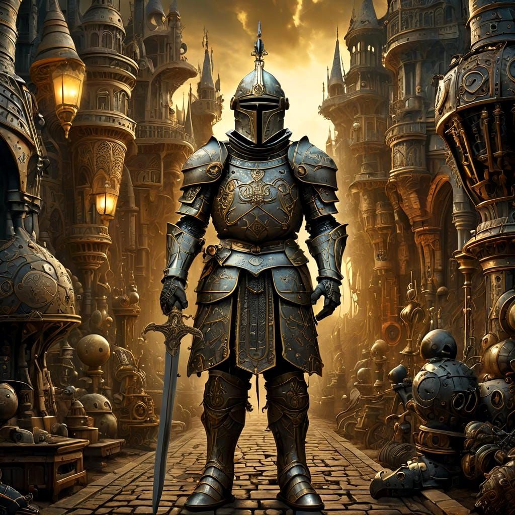 Retrofuturist Medieval Scene Inspired by Gilliam and Bosch