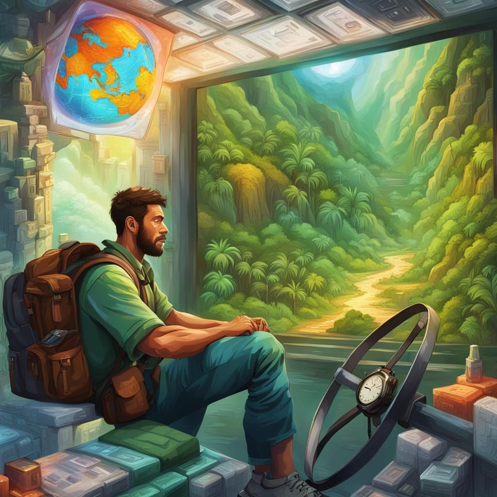 Jungle Traveler Navigating with Holographic Map