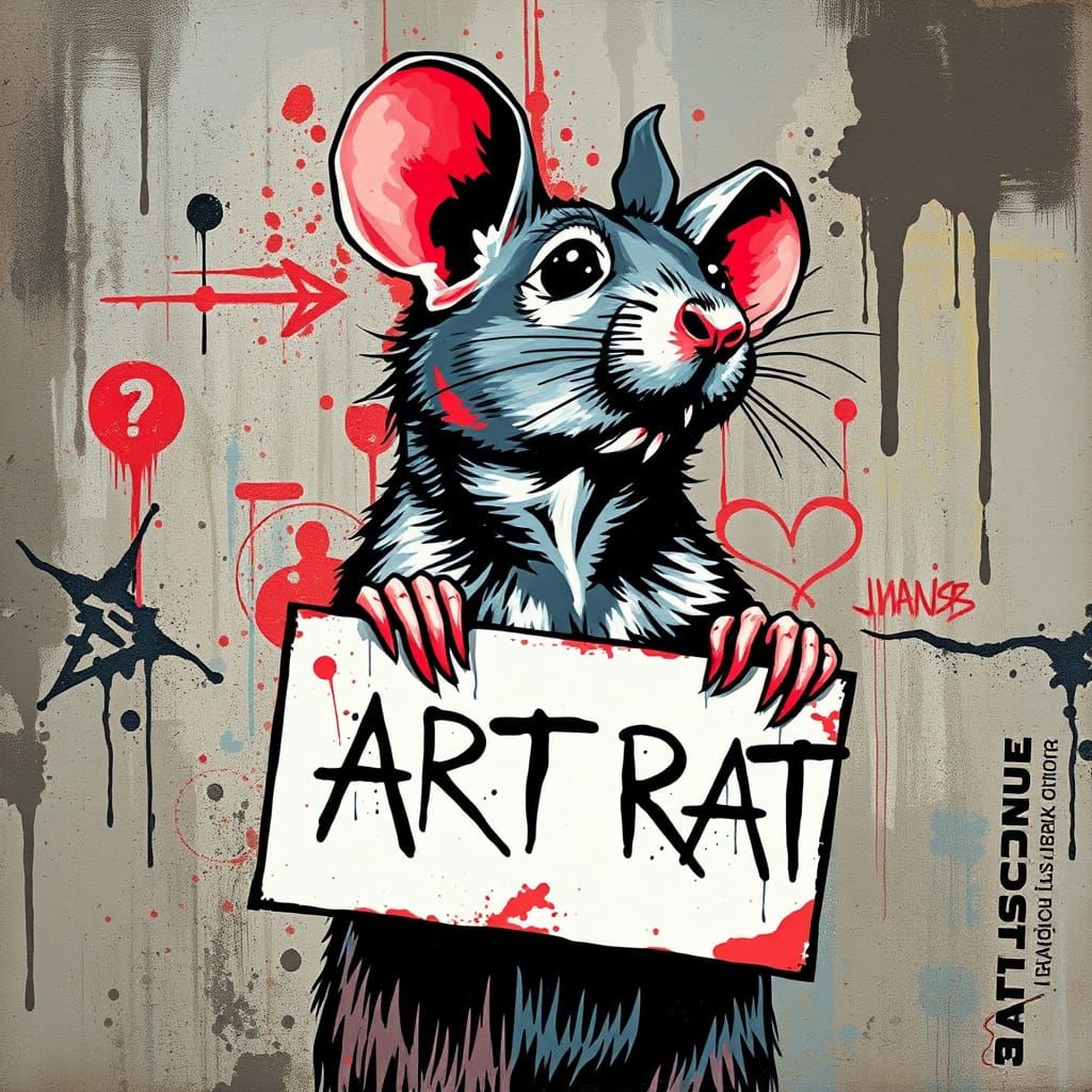 Banksy Style Graffiti Art of Rat Holding Sign